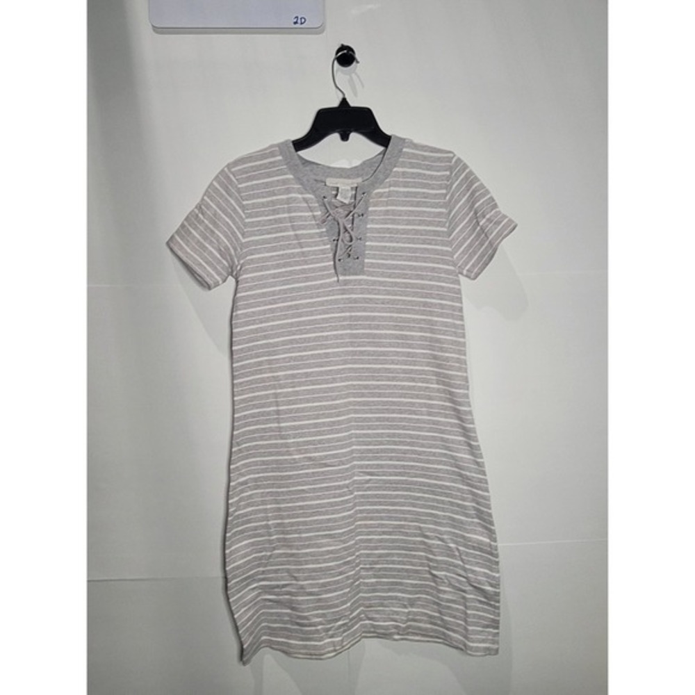 Womens Real Comfort Gray/White Striped dress, size Small (S), Lace Up front